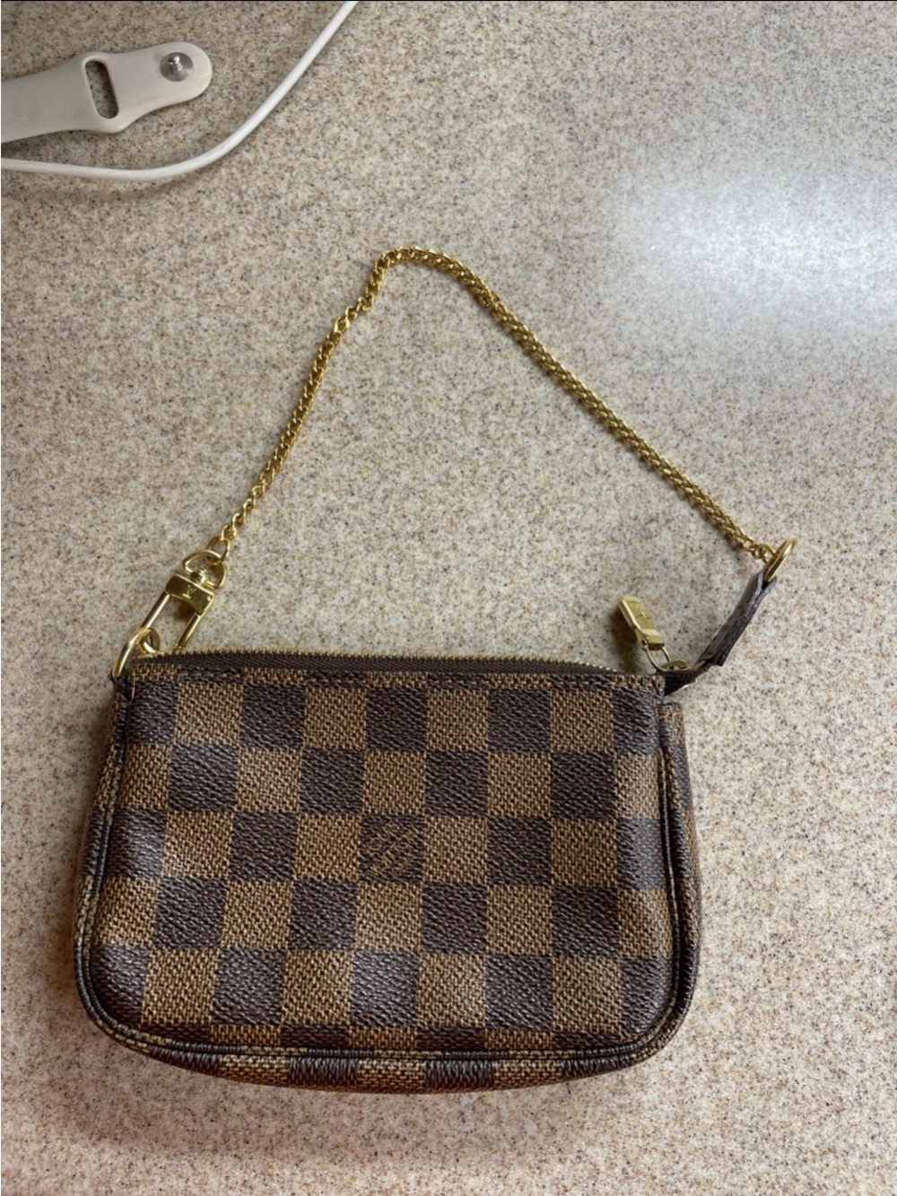 Louis Vuitton Brown Damier Ebene Mini Pochette with Gold Chain price is firm. - Picture 4 of 11